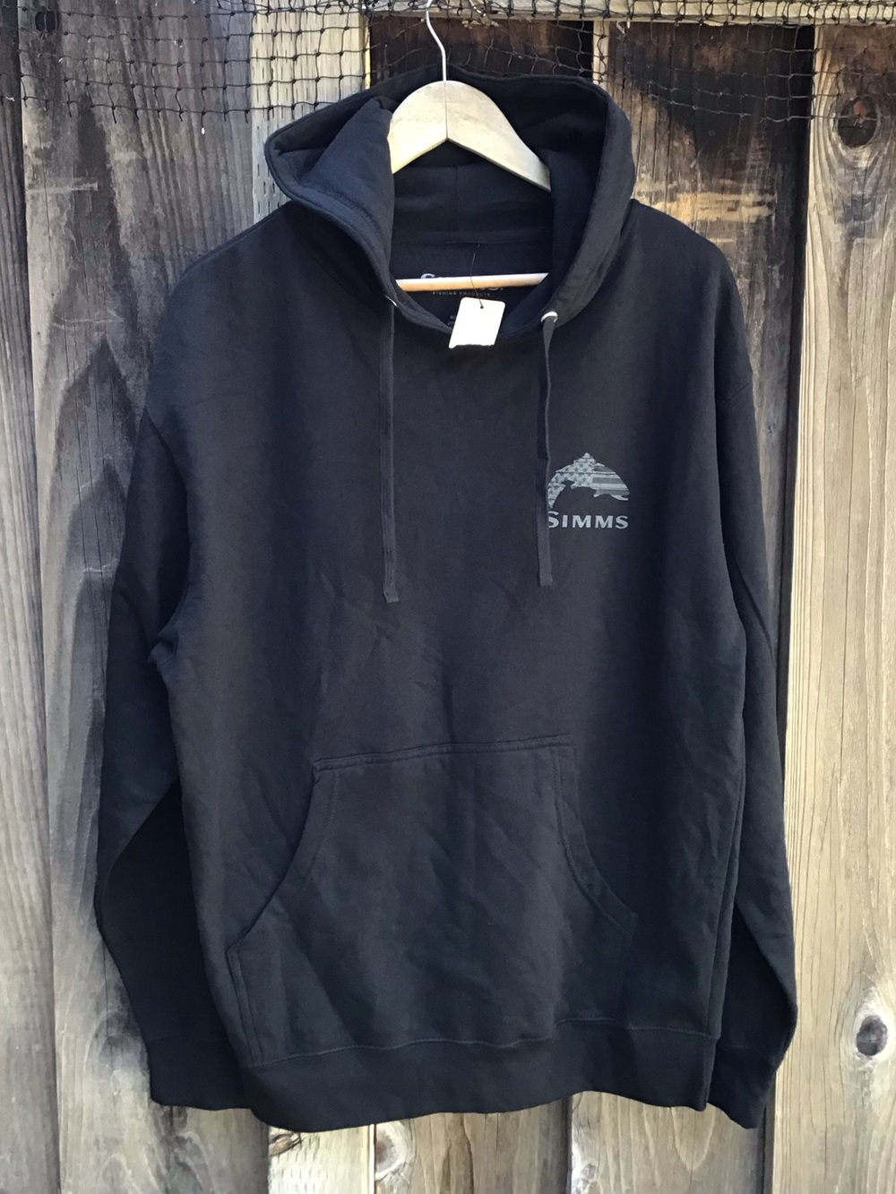 Simms Fishing Products Wooden Flag Trout Hoodie Black Mens Medium Pullover